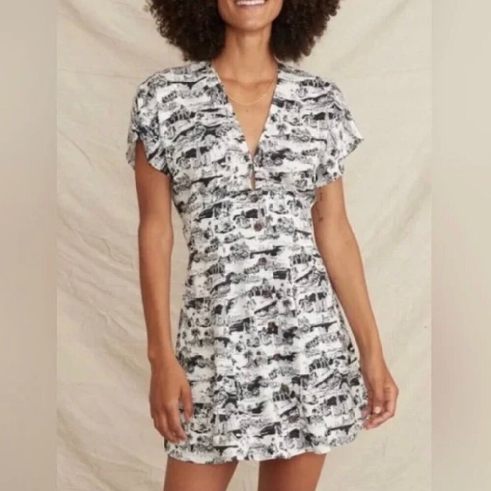 Marine Layer Camila Dress White Black Printed Button-Down Size X-Small Women's